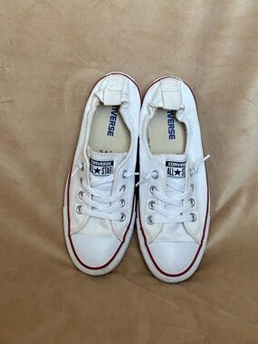 Converse White Low Top Sneakers with Red Stripe